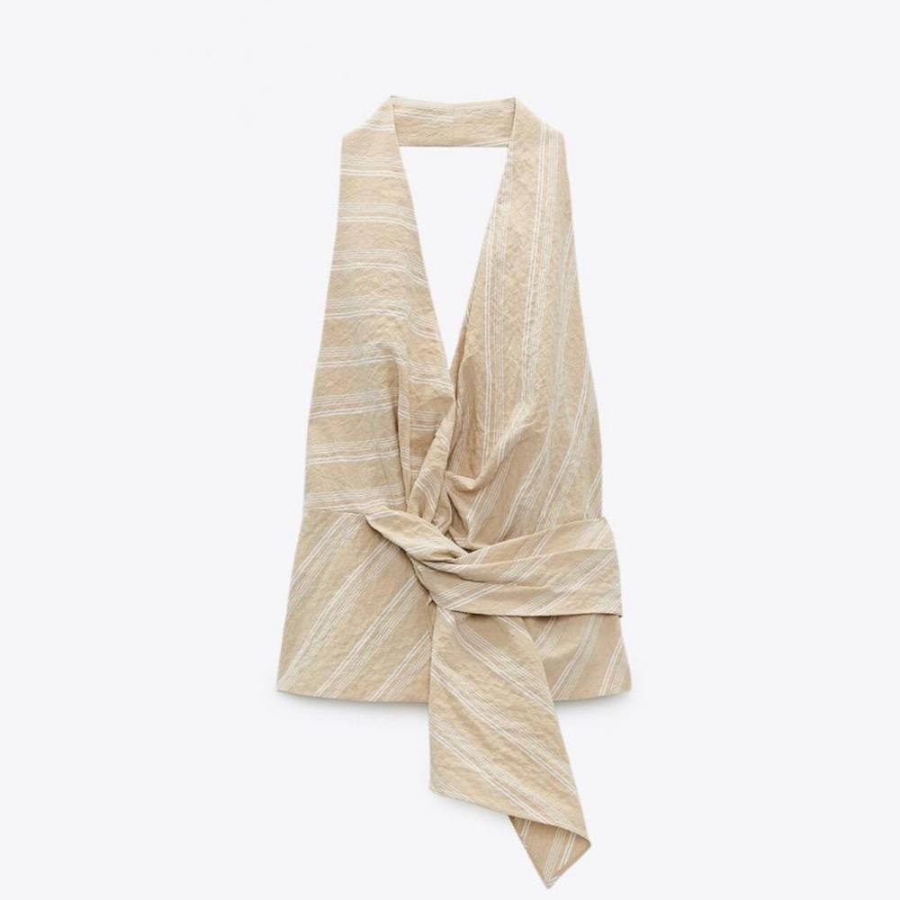 NWT Zara Striped Halter Top Taupe Brown